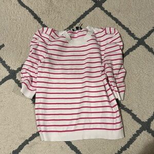 DKNY Jeans 3/4 length sleeve, pink and white striped sweater.
